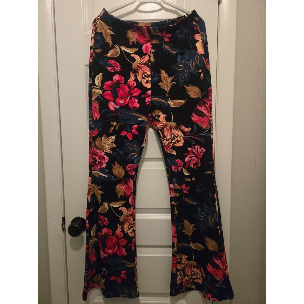 Black Floral Flare Leg Pants size L